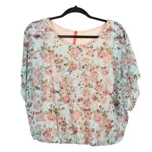 Cropped Floral Lace Blouse M VTG NEW Blue Roses Boho Indie Hippie Oversize Fairy